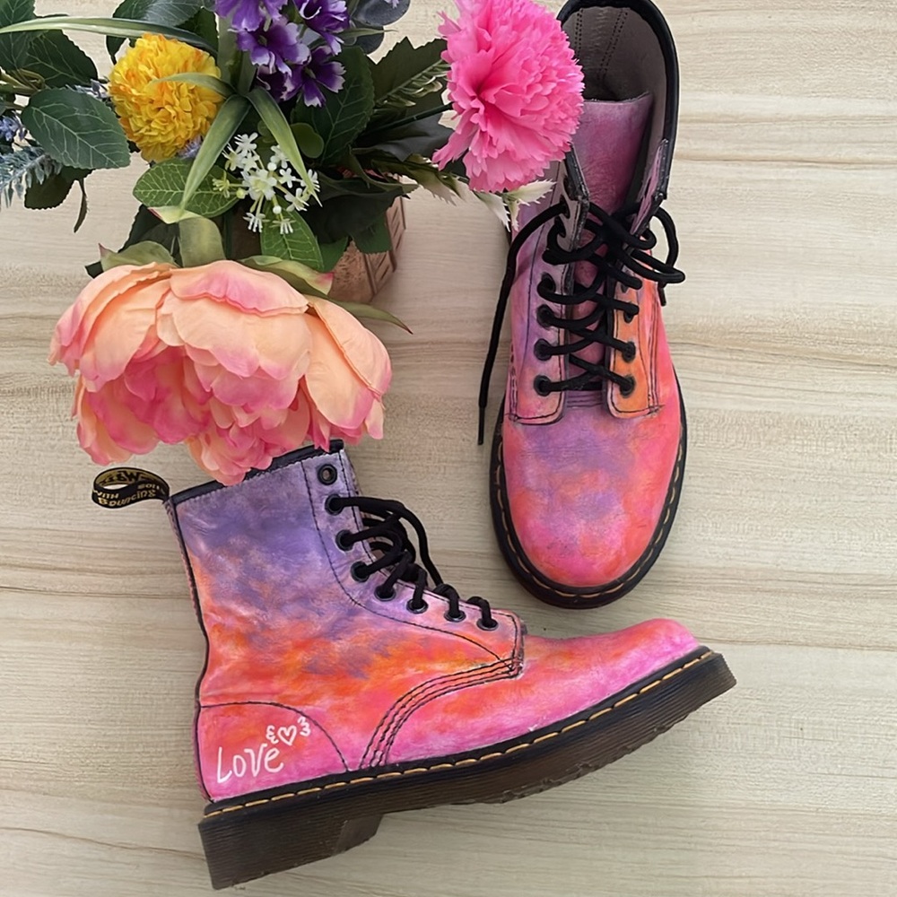 -Dr martens 1460 pink/ purple/ orange custom painted boots